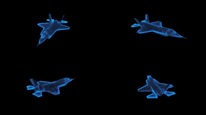 蓝色线框全息科技F35战机带通道