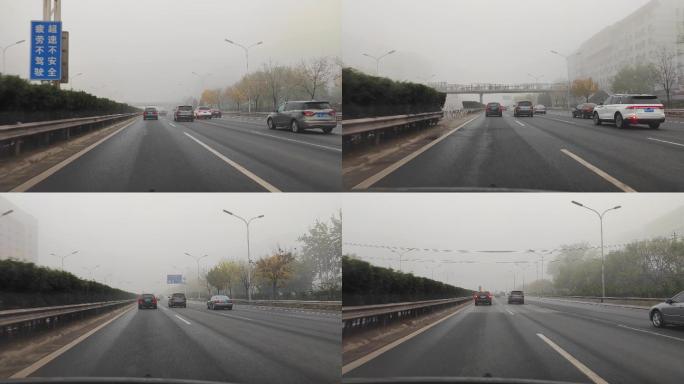 大雾天汽车行驶在路上