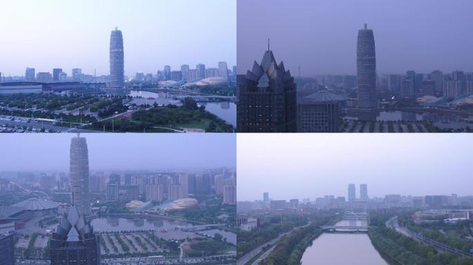 郑州早晨清晨的高新区大玉米CBD航拍4K