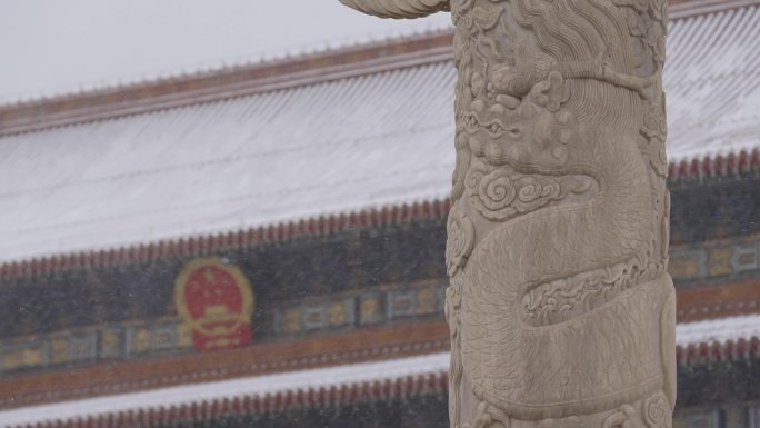 天安门，下雪，大雪，红旗，北京冬天雪景