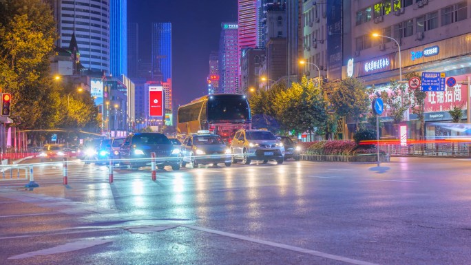 繁华城市夜景城市车流夜景夜生活延时