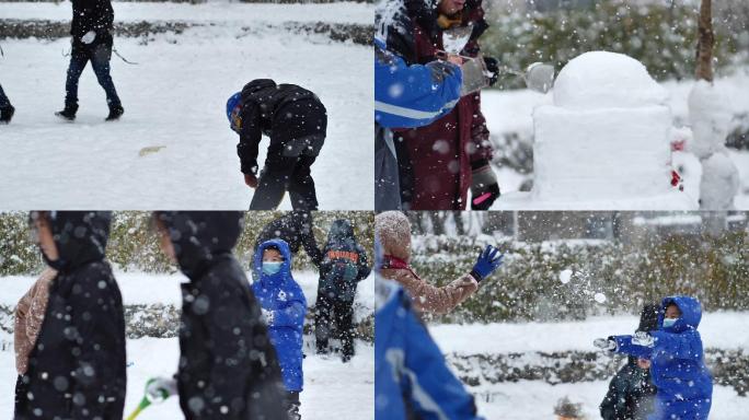 下雪天 打雪仗 视频 素材