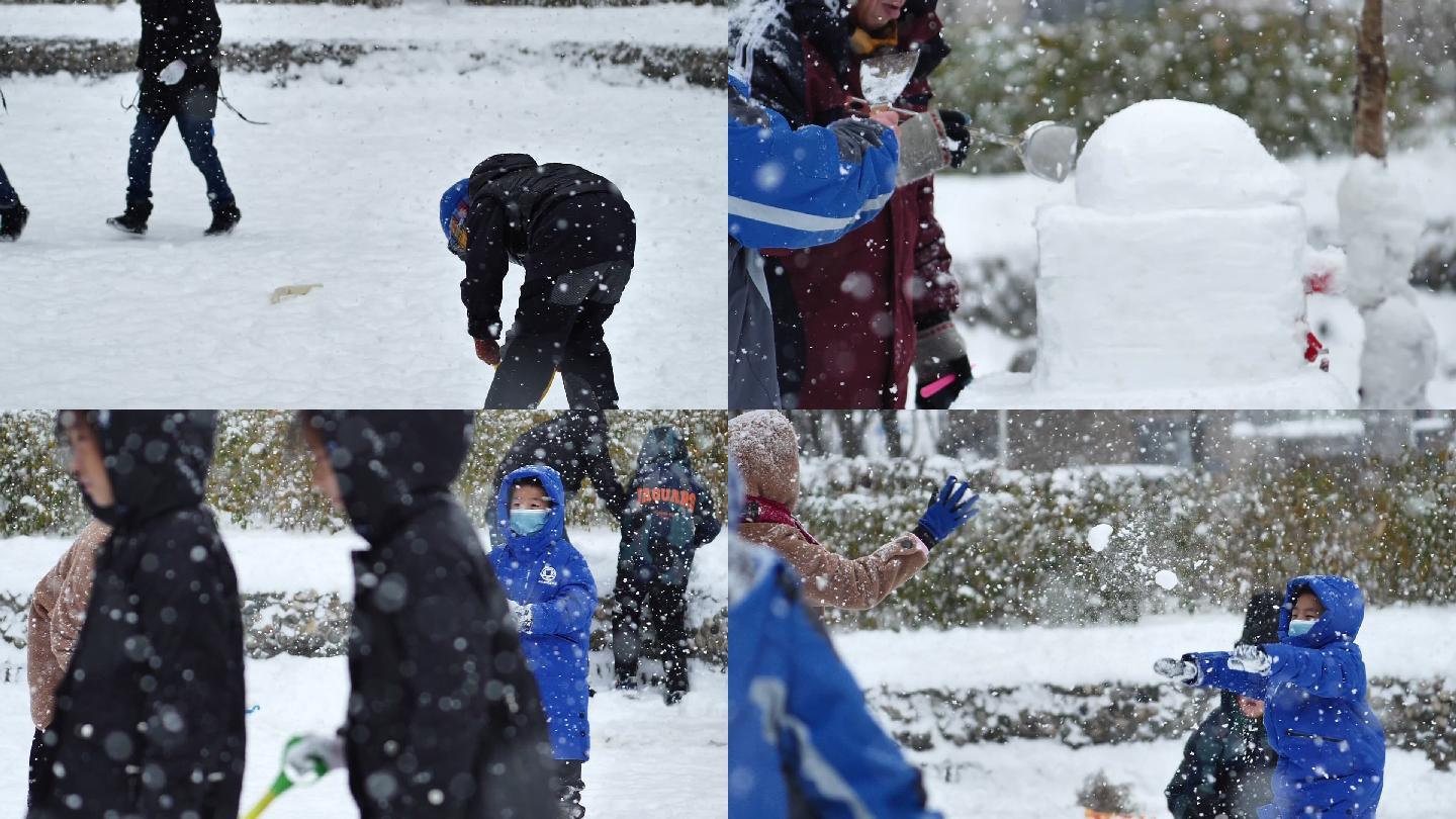 下雪天 打雪仗 视频 素材