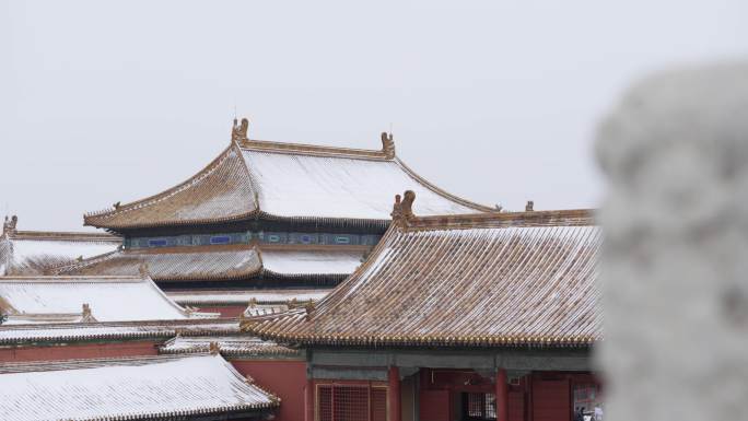 北京下雪，故宫雪景，红墙白雪，空镜头转场