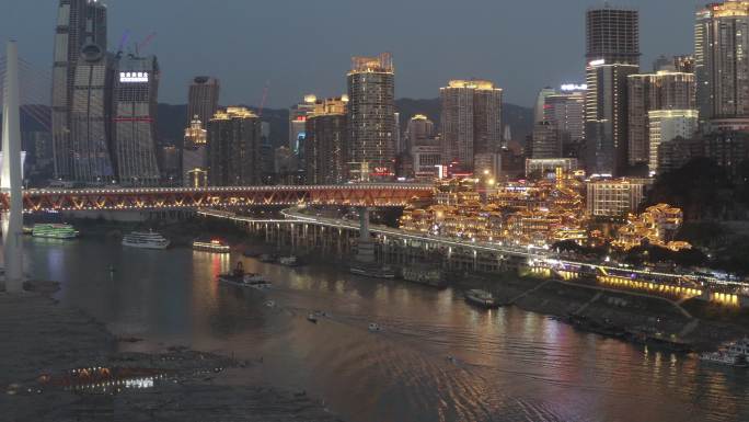 重庆洪崖洞夜景航拍，4kDlog画质