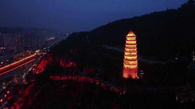 延安 宝塔区 延河 延河路夜景 东关大街