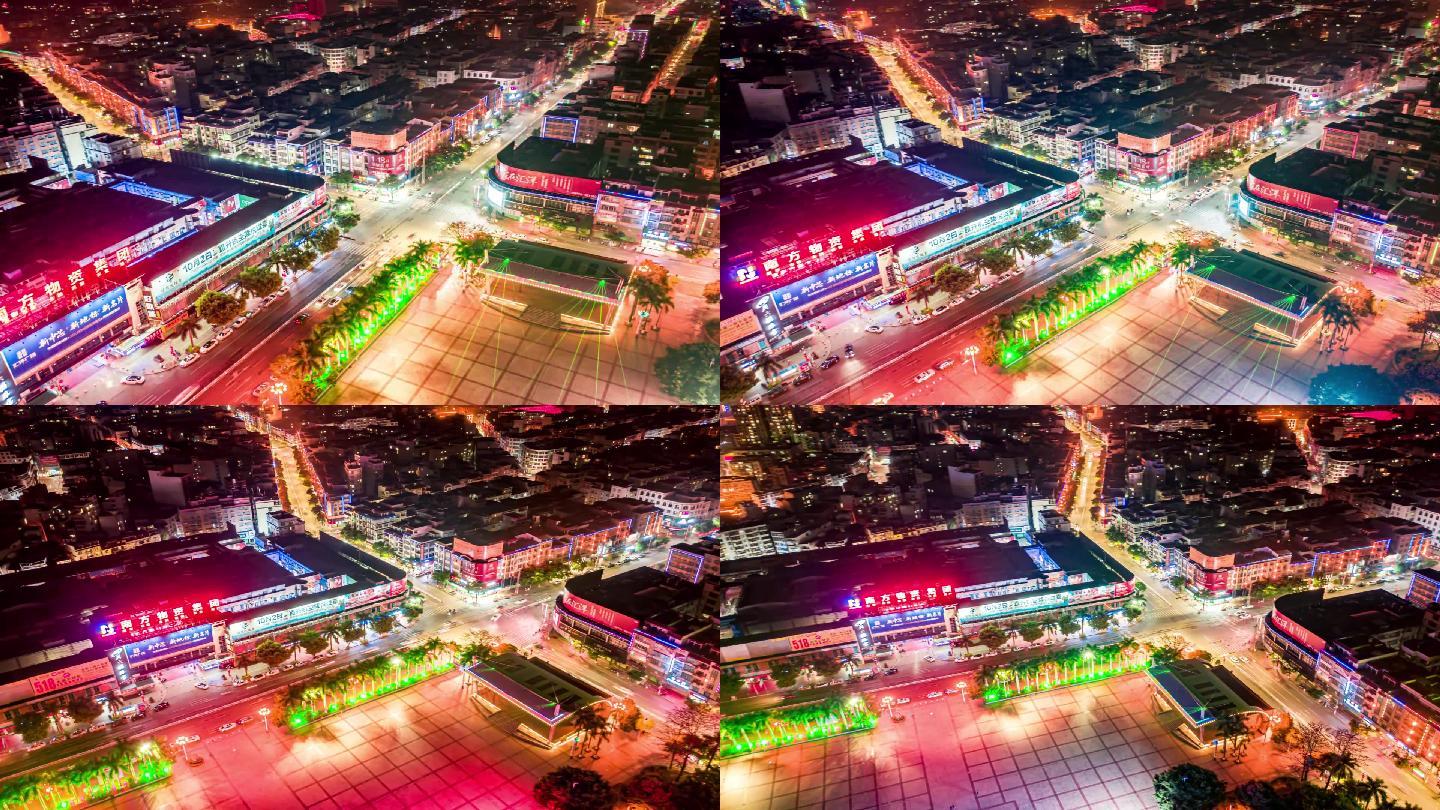 延时航拍广西梧州岑溪市城市夜景全景图