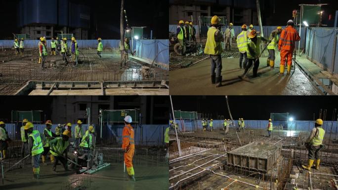 中国承建的国际施工项目夜间浇筑混凝土