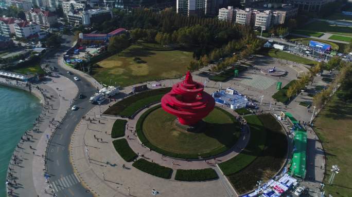 青岛地标建筑五四广场青岛CBD航拍4K