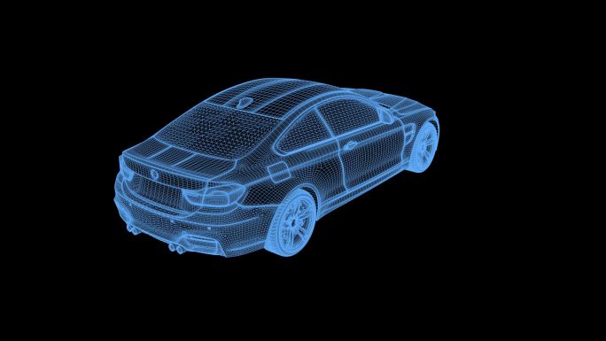 蓝色线框科技全息大气超前三维汽车线框动画