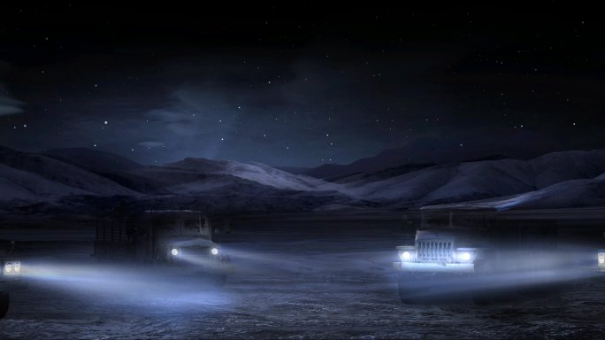 夜晚 星空 荒原 平原 卡车 车辆 雪山