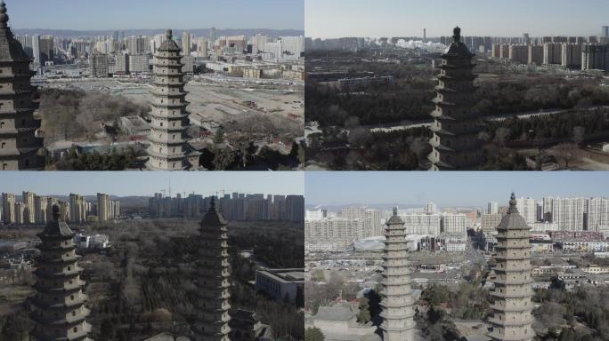太原双塔带城市航拍镜头，4kdlog画质