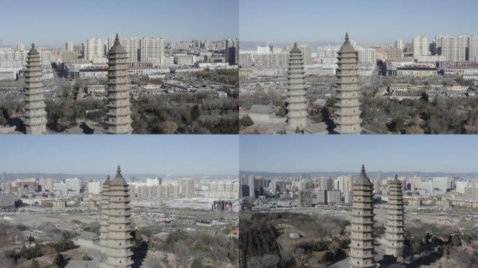 太原双塔带城市航拍镜头，4kDlog画质