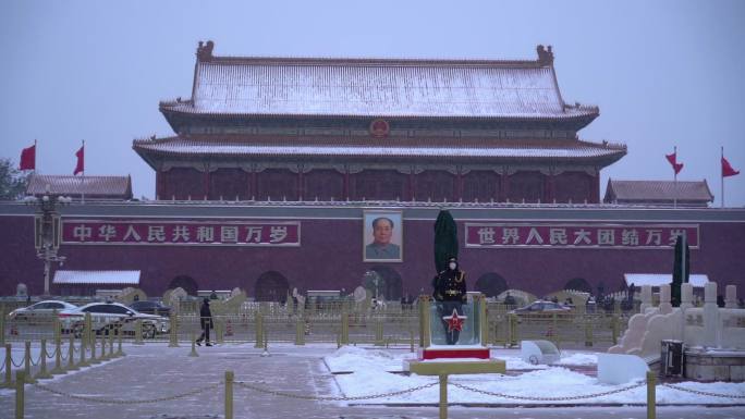 拍摄北京大雪天安门10