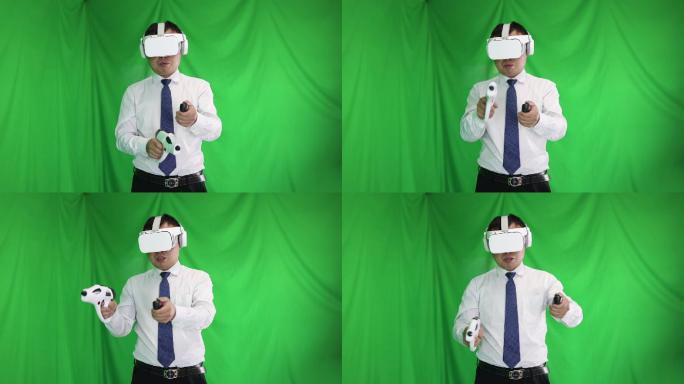 体验vr虚拟现实游戏蓝屏抠图视频