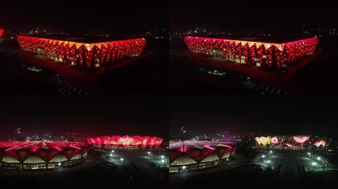 西安奥体中心建筑地标航拍夜景