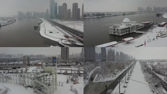 哈尔滨音乐音乐附近桥 冰雨 树挂第一场雪