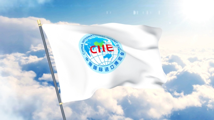 北京进博会旗帜飘扬天空AE模板