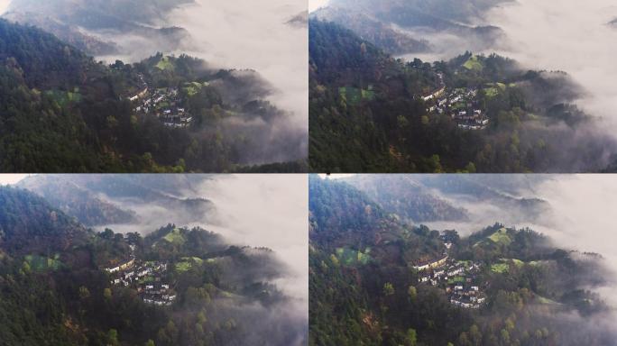 航拍云里山中小村