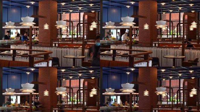 酒店餐厅人流攒动延时