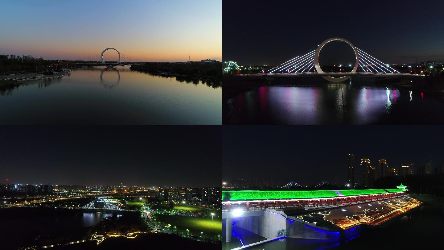 鄭州經開區蝶湖公園戒指橋夜景