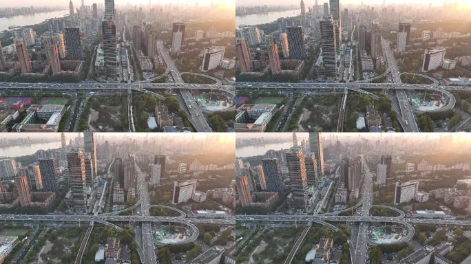4k航拍武汉解放大道黄浦路立交武汉天地
