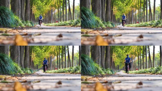 年轻人乡村户外骑自行车