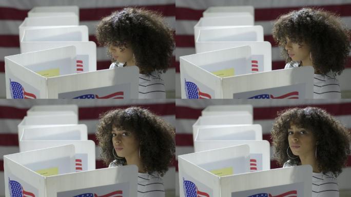 一位年轻人在投票站投票