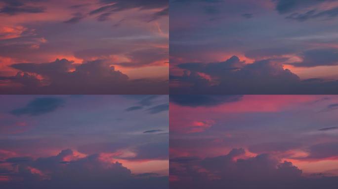 傍晚天空橙色红色粉色紫色晚霞火烧云延时