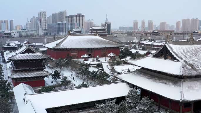 大同华严寺冬季雪景航拍4K