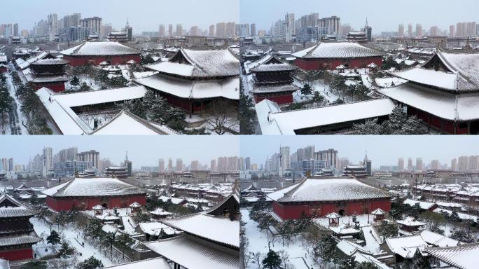 大同华严寺冬季雪景航拍4K