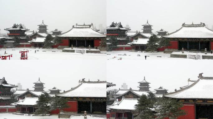 大同华严寺冬季雪景航拍4K