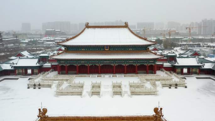 大同代王府承运殿冬季雪景航拍