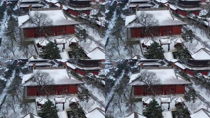 大同古建筑寺院下华严寺雪景航拍