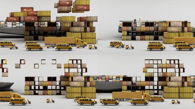 黄色全球集装箱运输概念