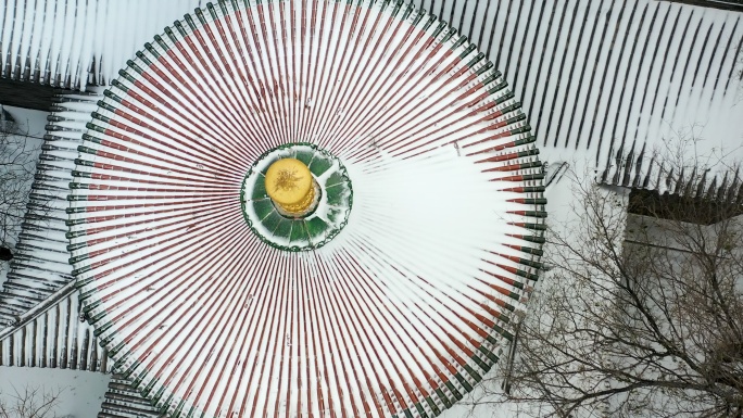 大同清真寺冬季雪景航拍4K视频