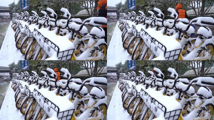4K北京城市冬雪共享单车02
