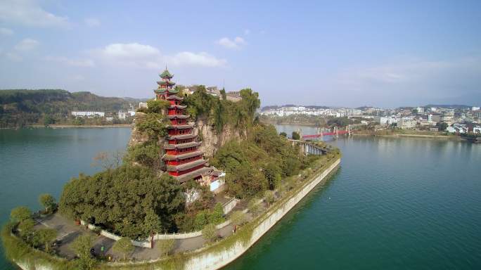 航拍四川重庆忠县旅游景区石宝寨