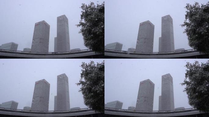 4K北京城市冬雪建外SOHO