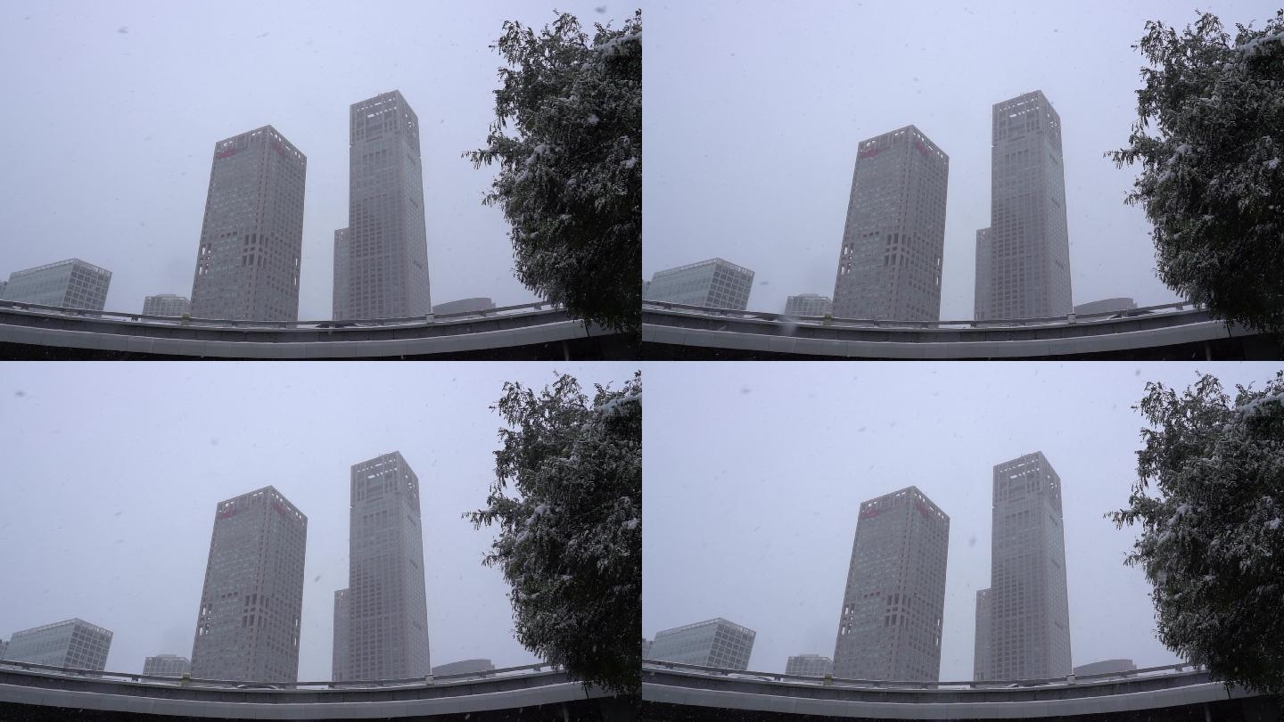 4K北京城市冬雪建外SOHO