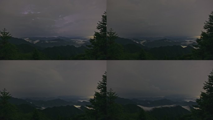 杭州富阳安顶山群山云海闪电夜景延时