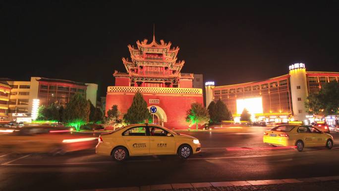 中卫 沙坡头区 鼓楼 夜景 鼓楼南街