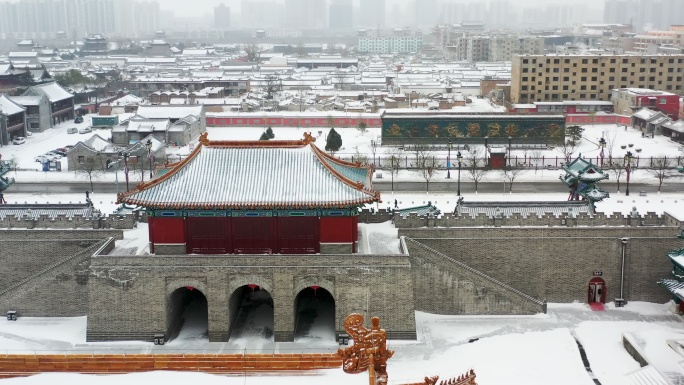 大同代王府九龙壁冬季雪景航拍