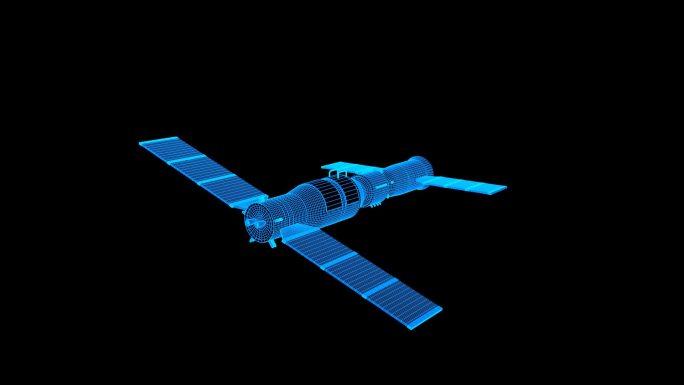 蓝色线框全息科技宇宙空间站动画带通道