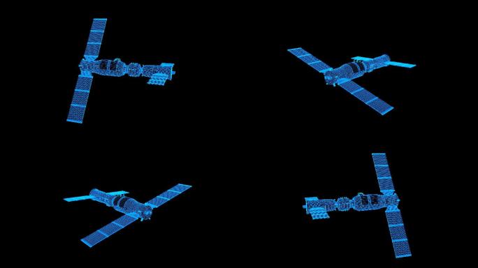 蓝色线框全息科技宇宙空间站动画带通道