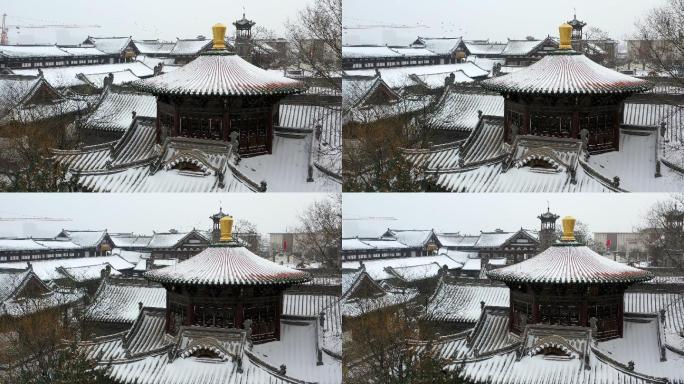 大同清真寺冬季雪景航拍4K视频