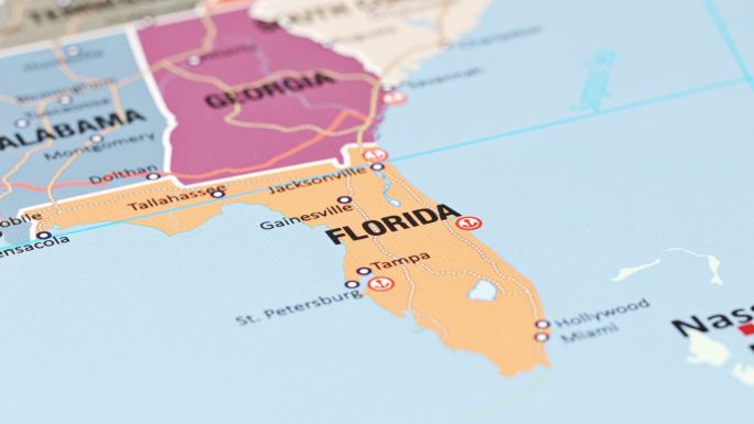 美国佛罗里达州地球地图全球定位区位三维图