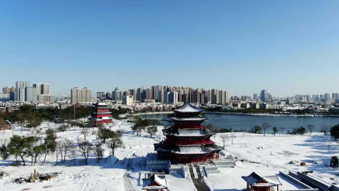 雪后沧州百狮园和古楼