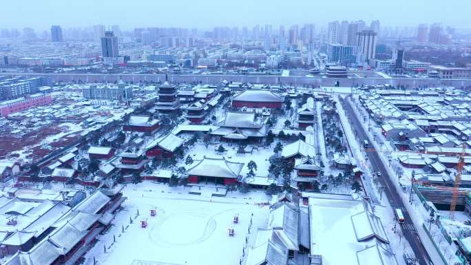 大同华严寺冬季雪景航拍4K