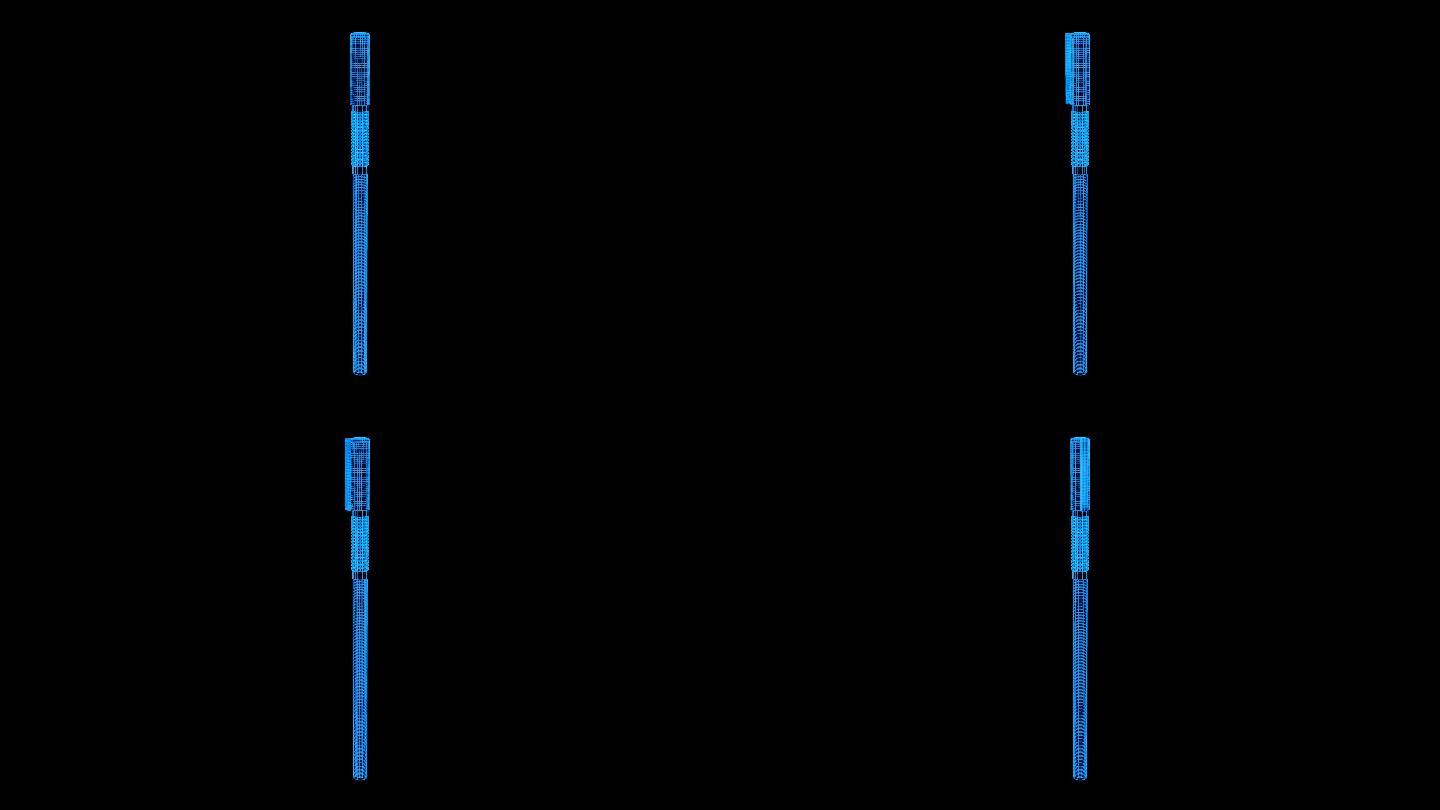 蓝色线框全息科技圆珠笔动画素材带通道
